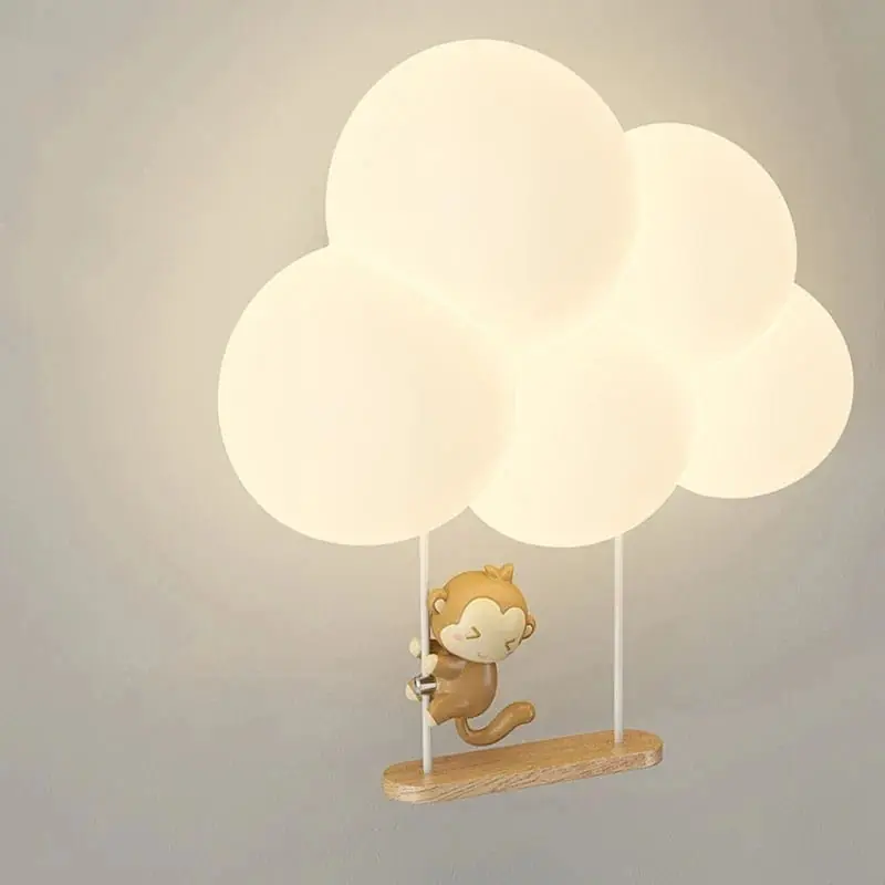 Veilleuse Singe Lumineuse pour Chambre d'Enfant - Lampe de Chevet Nuage Blanc et Applique Animale