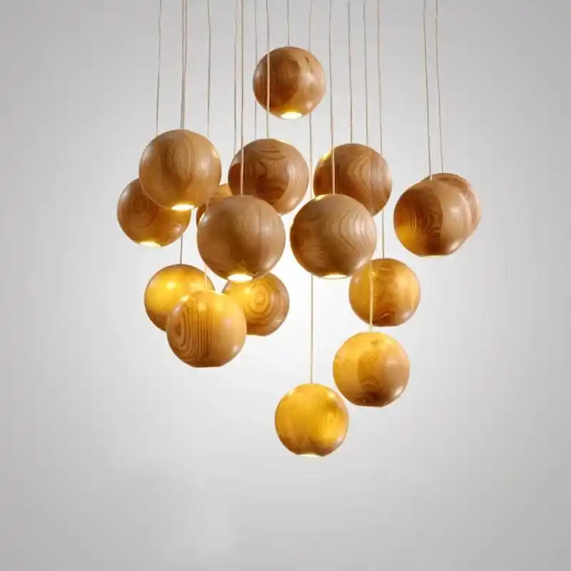 Suspension en bois nordique moderne \\"Nordic Glow\\" pour salle à manger avec éclairage LED - Décoration pour maison, salon, villa et hôtel