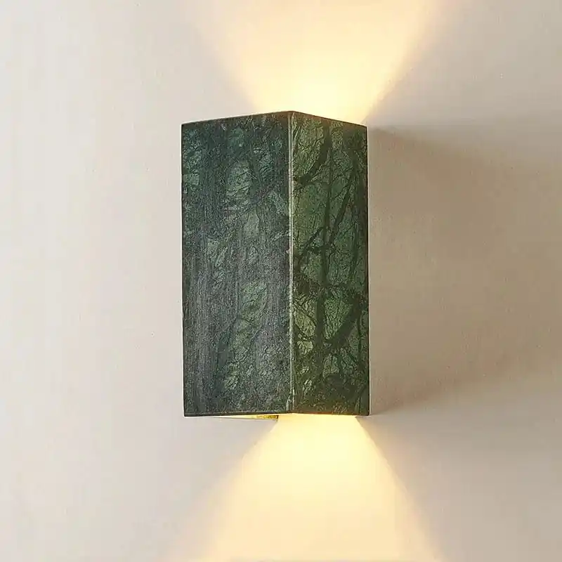 Applique murale de luxe européen en marbre vert naturel avec éclairage LED - Style moderne pour couloir, salon et chambre