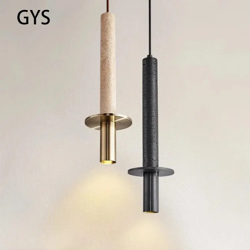 Suspension LED Nordik moderne pour chambre à coucher, chevet - Design épuré en ligne longue - Décoration Maison Jaune Noir Pierre