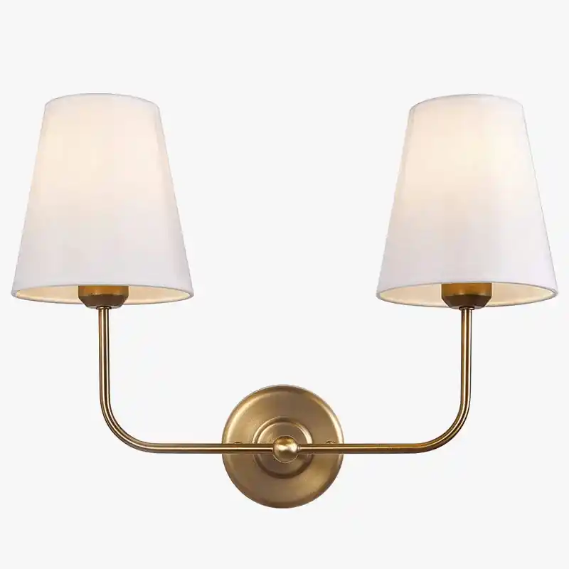 Suspension Double Vintage Antique à 2 Lumières avec Entonnoir Évasé et Abat-jour en Tissu Beige en Lin