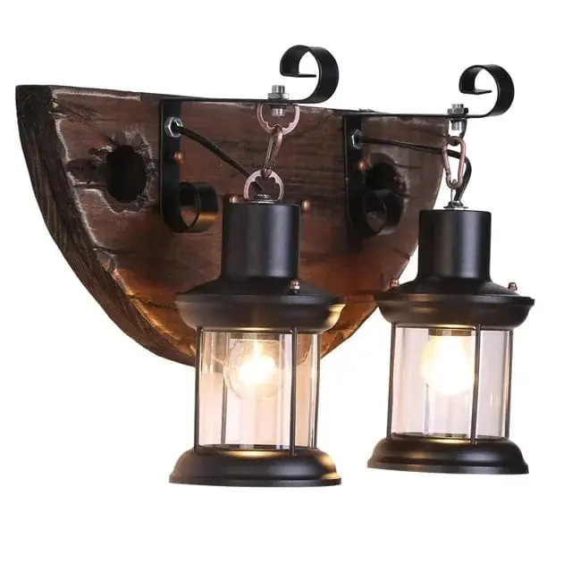 Applique murale LED industrielle vintage en bois