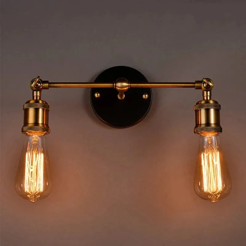 Applique murale Double tête E27 LED Style rétro classique cuivre