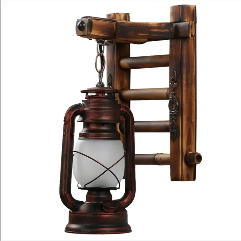 Applique murale industrielle américaine - Vintage Loft - Lampe murale rétro en bois - Style kerosene - Décoration pour café, bar et restaurant.