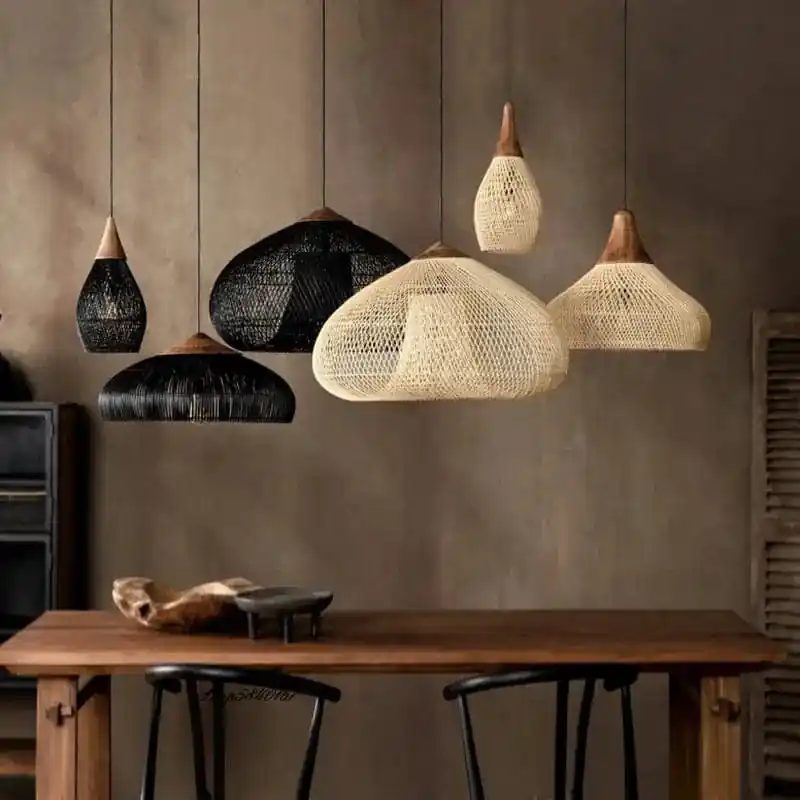 Suspension vintage d'Asie du Sud-Est - Lampes en rotin de haute qualité pour Salle à manger, Restaurant, Cuisine - Luminaires Loft