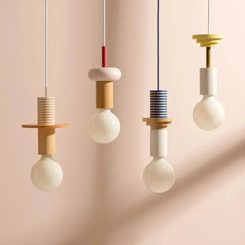 Suspension LED luminaire bois nordique - Lampe restaurant chambre maison - Déco luminaire