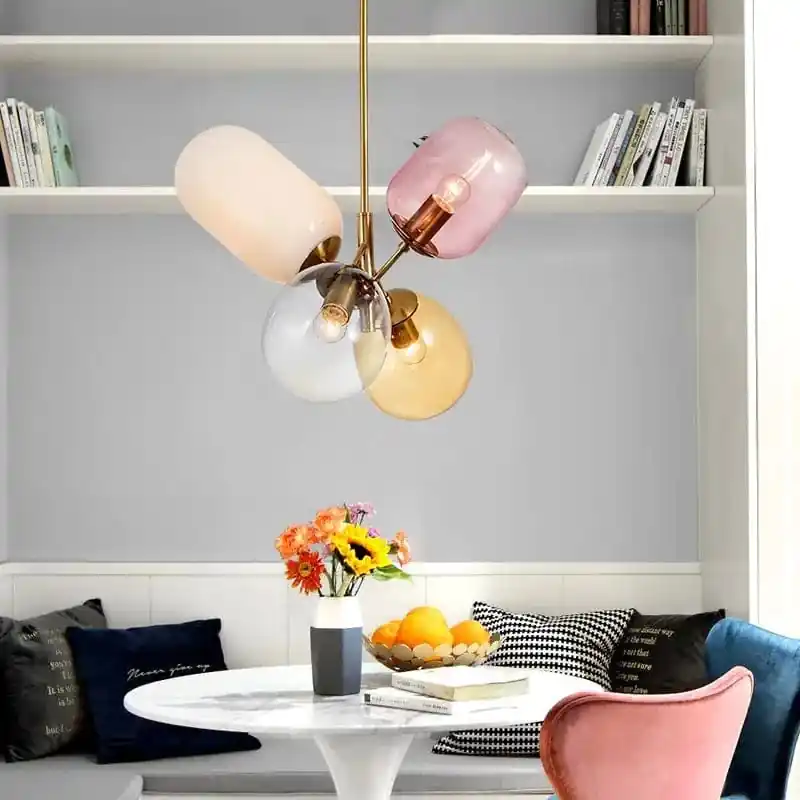 Suspensions nordiques en verre coloré postmoderne pour salon, chambre et salle à manger - Lampe suspendue E27 LED.