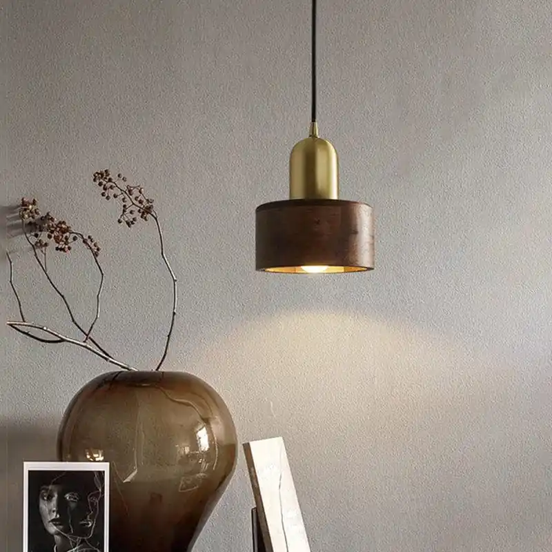 Suspension en bois Table à manger Vintage lampe suspendue décor à la maison Marron E27