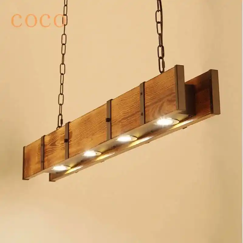 Vintage Loft: Lampe suspendue en bois pour salle à manger, bar et magasin de vêtements