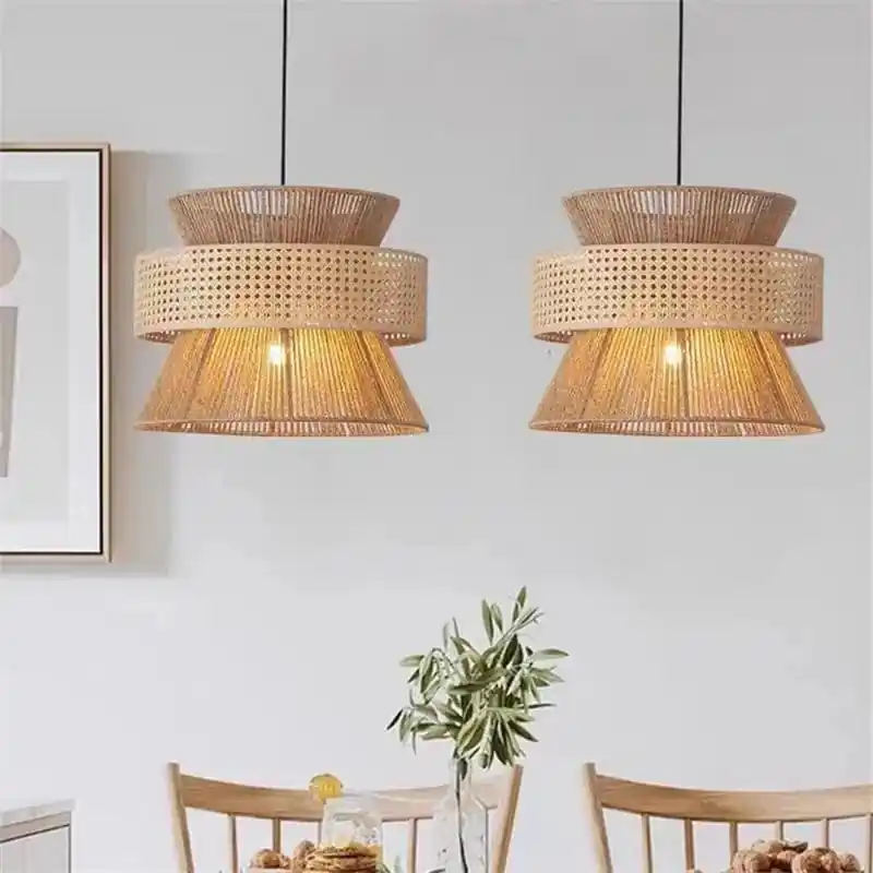Wabi Sabi luminaire en rotin vintage, fait main, style japonais