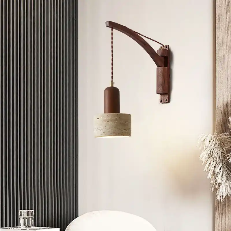 Applique murale japonaise Wabi-Sabi en bois et verre, une lumière