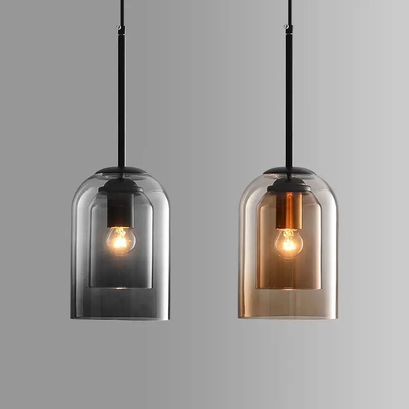 Suspension cylindrique moderne en verre fumé à une lumière