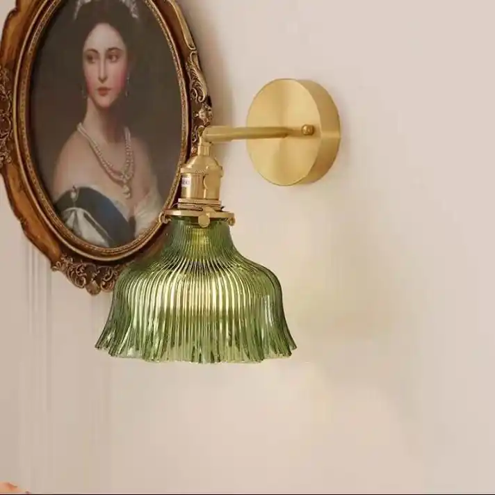Applique Murale Fleur en Laiton Nordique et Verre Vert à 1 Lumière