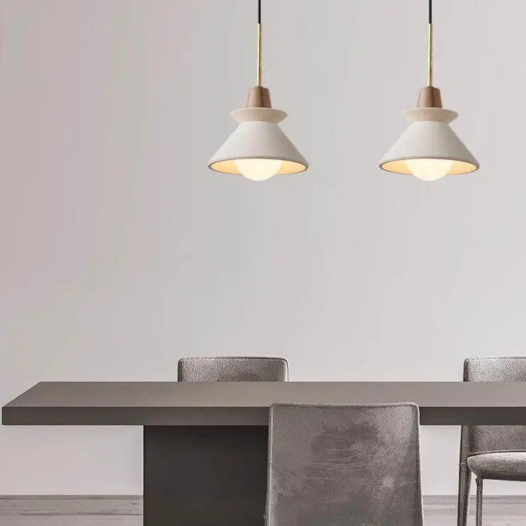Luminaire suspendu en bois et ciment à motif nordique, conique, une lumière