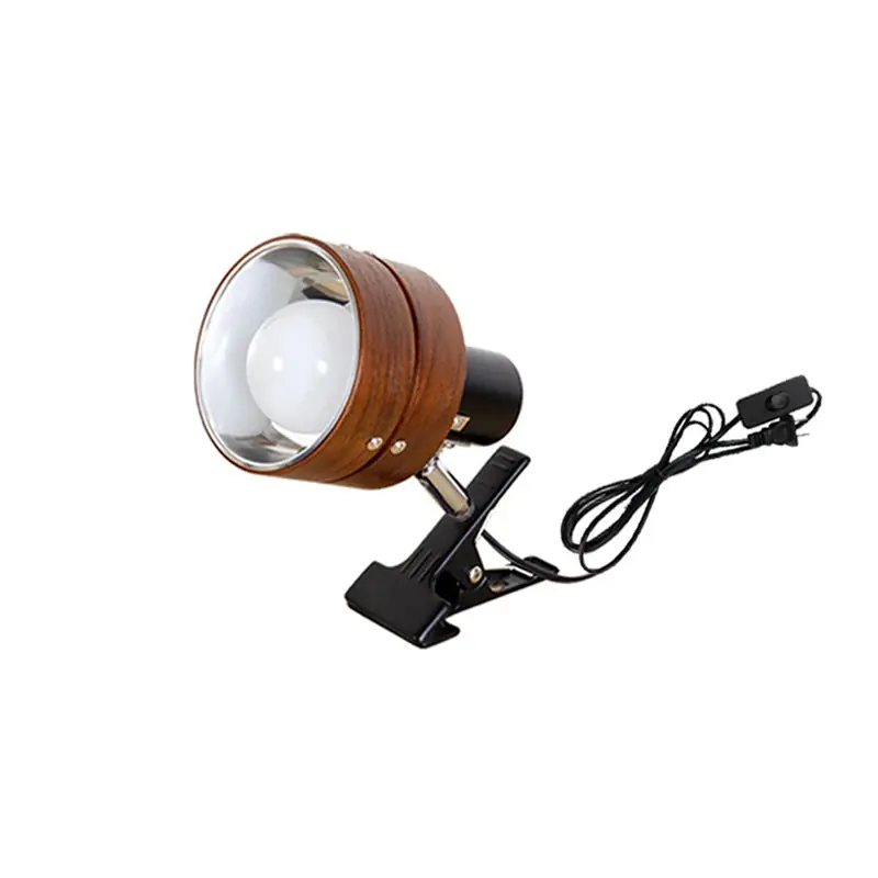 Lampe de table ronde en bois massif japonais à pince, une lumière