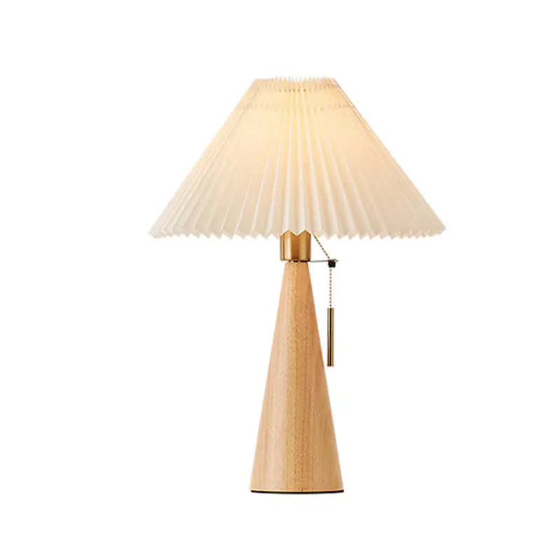 Lampe de table LED en bois minimaliste japonais avec abat-jour plissé