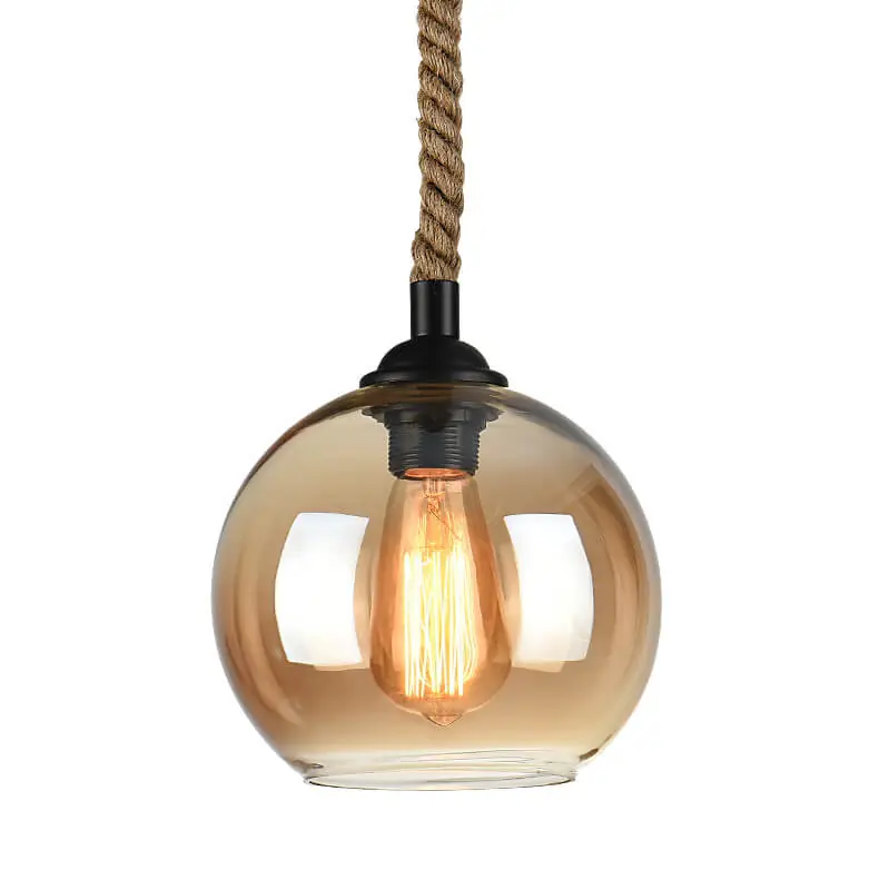 Lampe suspendue rétro en verre et corde de chanvre, une lumière