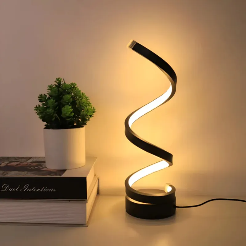Lampe de table moderne à spirale LED avec une lumière