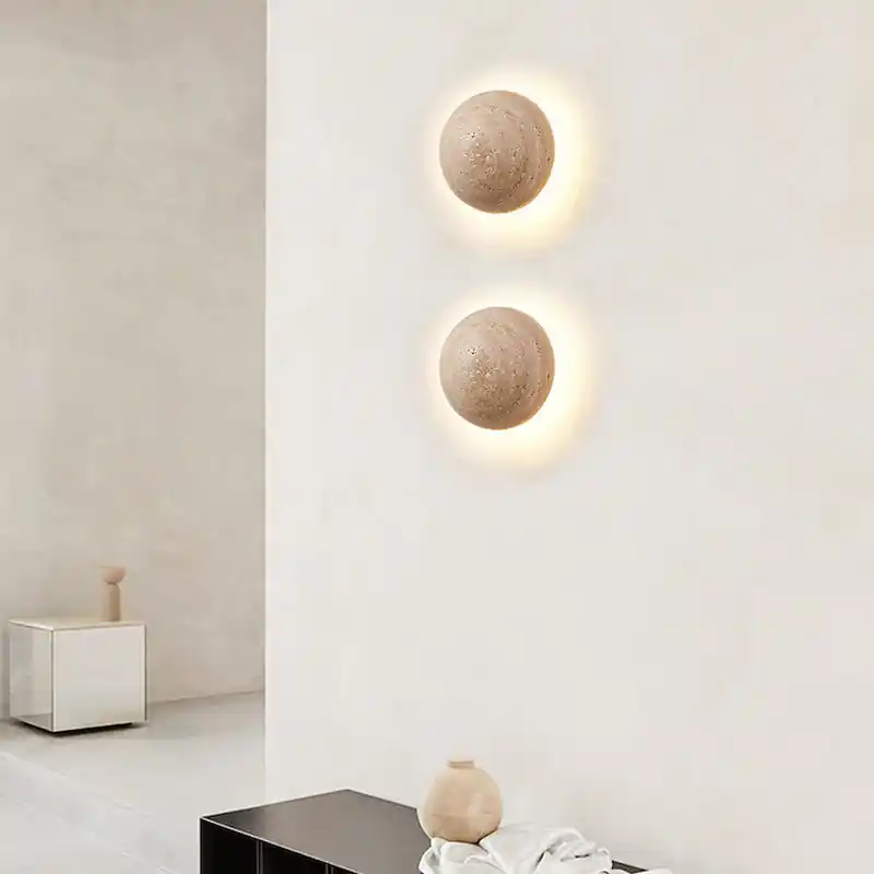Applique murale ronde minimaliste moderne en travertin LED 1 lumière