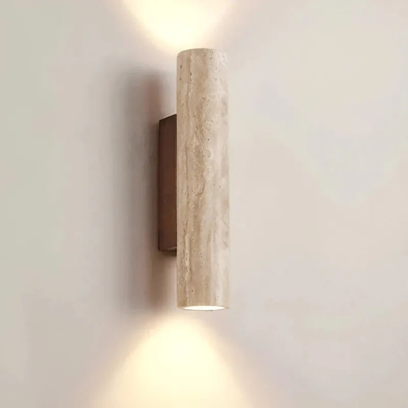 Applique murale cylindrique minimaliste en marbre travertin à LED 2 lumières