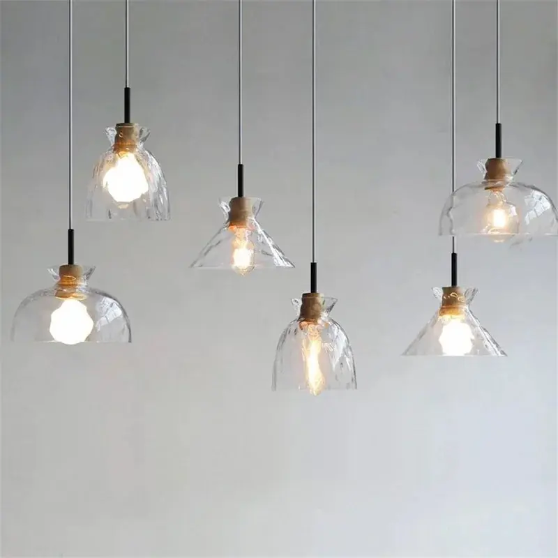lustre moderne en bois et verre pour décoration nordique