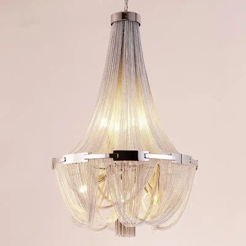 lustre suspendu à pompon en aluminium argenté avec éclairage led
