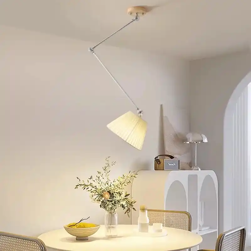 lustre pliable en tissu et bois massif design nordique minimaliste