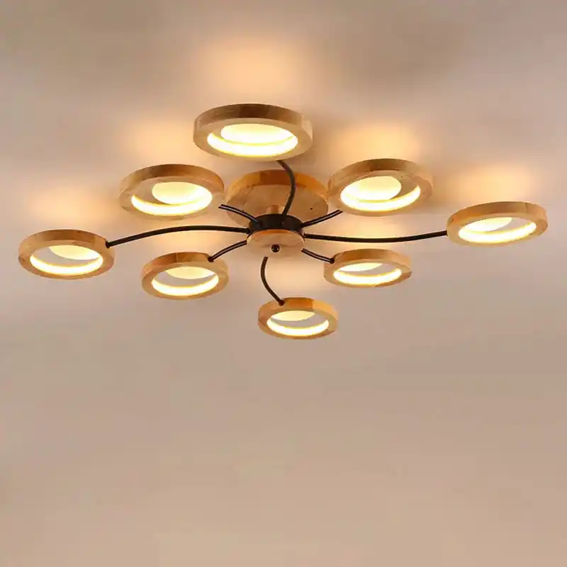 lustres modernes en bois avec lampes led nordiques