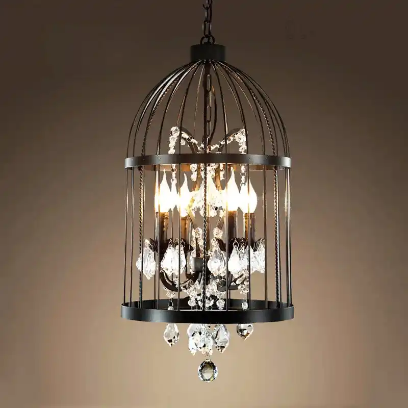 lustre cage oiseau en cristal vintage pour bar restaurant