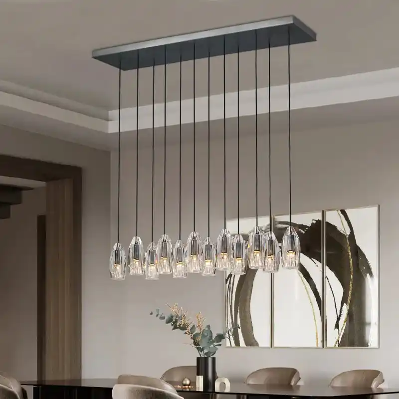 lustre de luxe en cristal et cuivre post-moderne rectangulaire