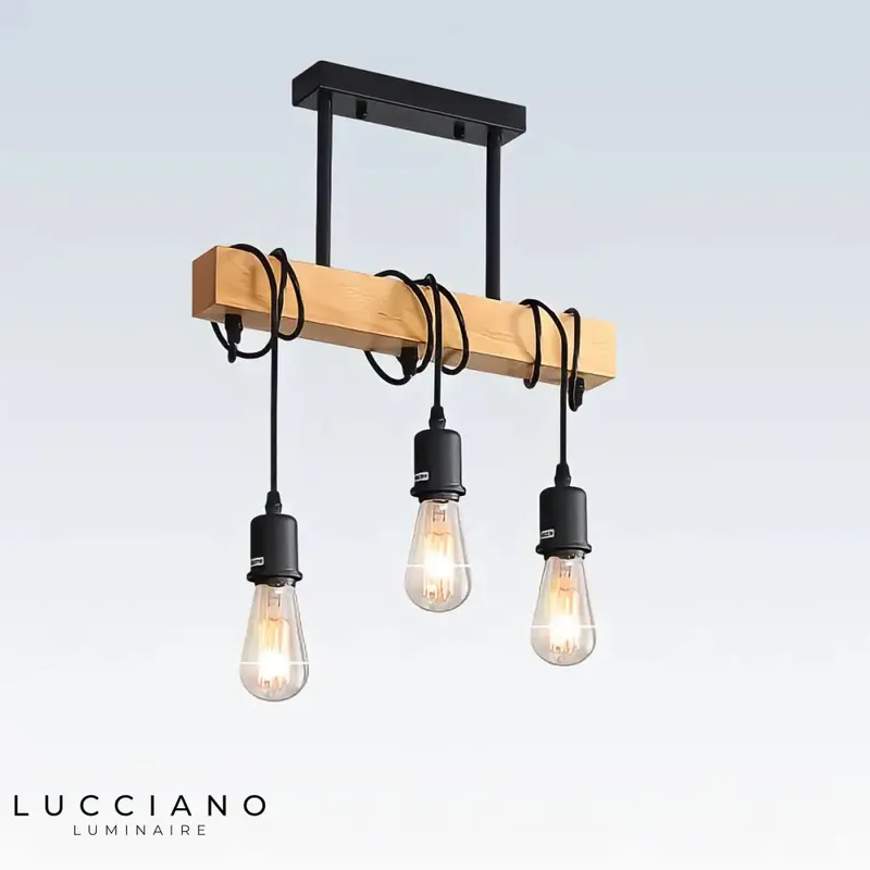 3-Light Hanging Wooden Ceiling Light