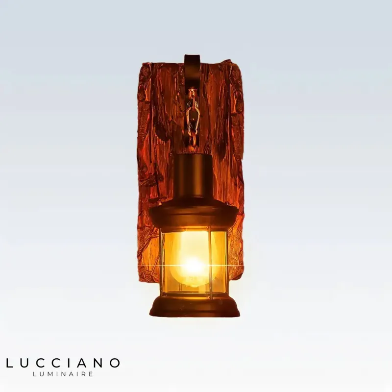 Industrial wooden wall light