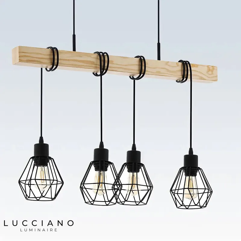 Wood and black chandelier