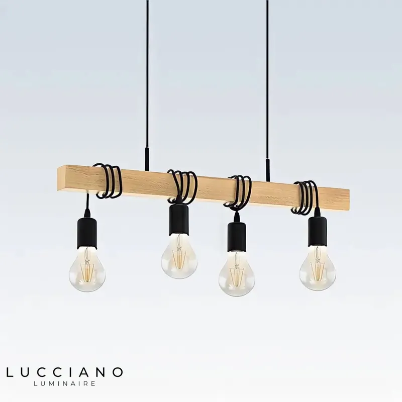 Wooden and black hanging ceiling light