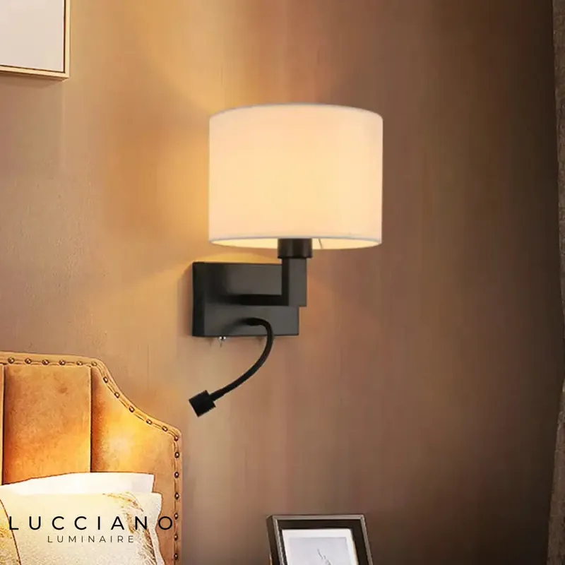 Beige bedroom wall light black reading light