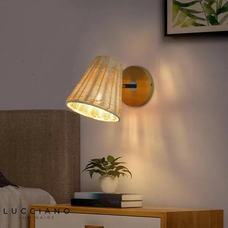 Rattan Wood Wall Sconce