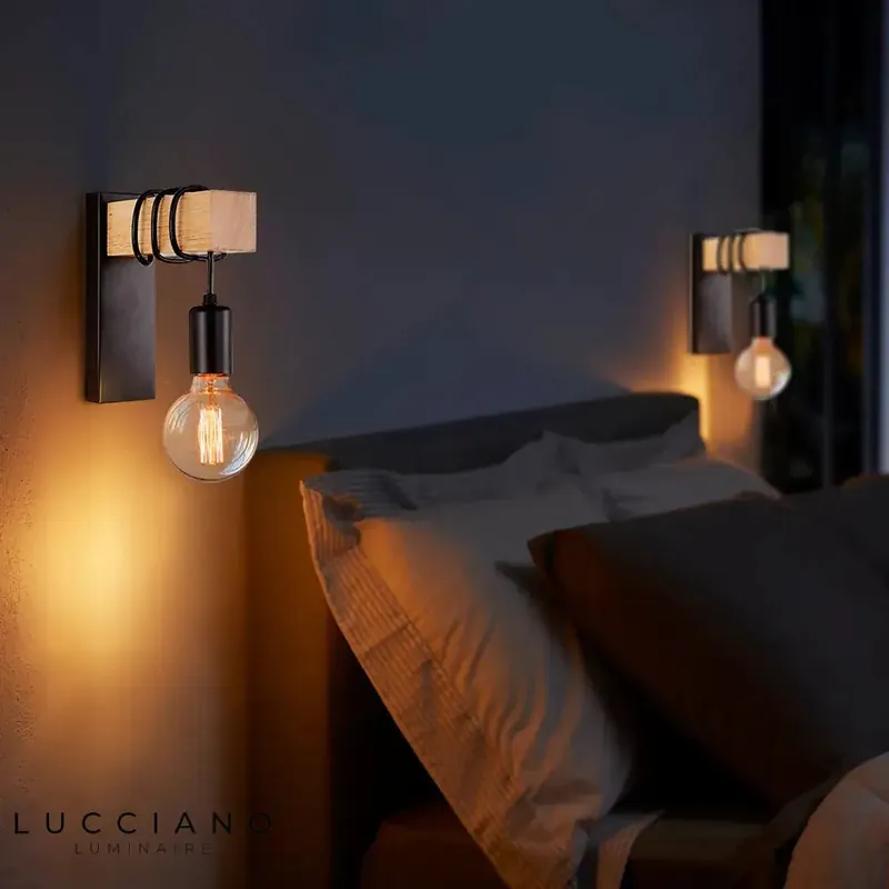 Industrial wooden wall light