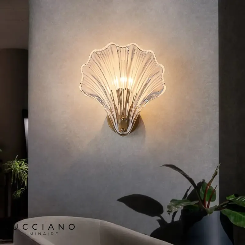 Golden glass shell wall light