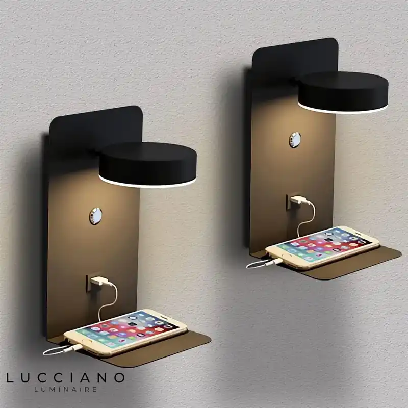 Black Wall Light for Bedroom with USB Port