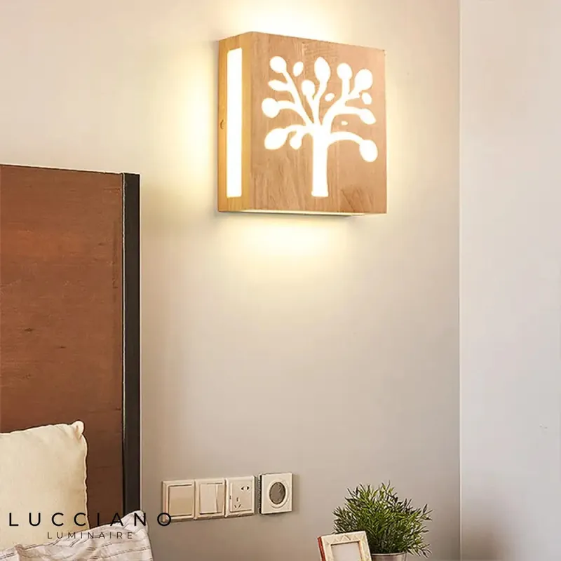 Carved Wooden Living Room Wall Sconce