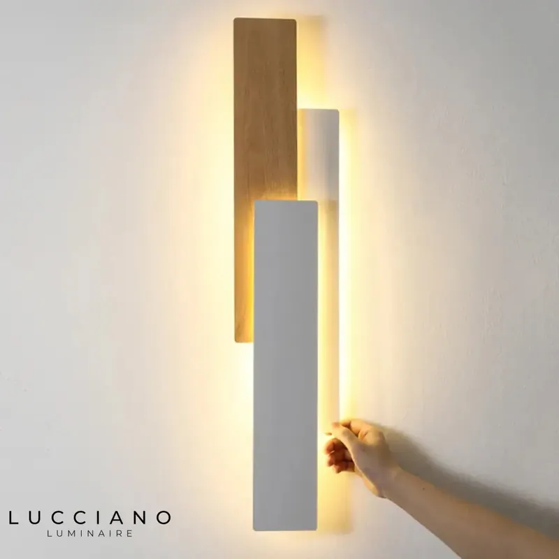 Oak and White Living Room Wall Light