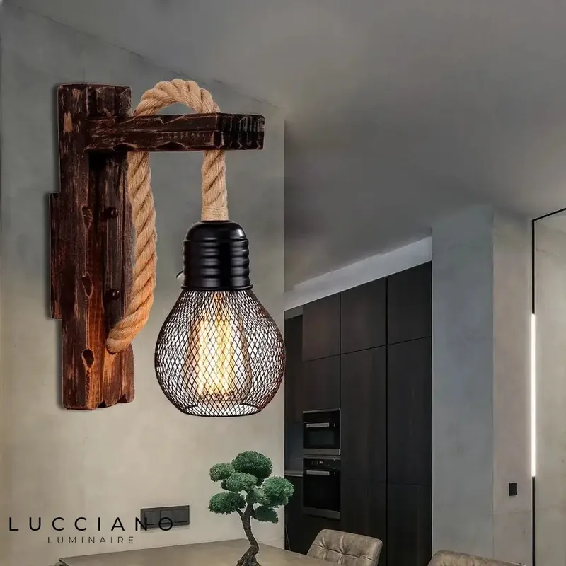 Wood and Rope Wall Light