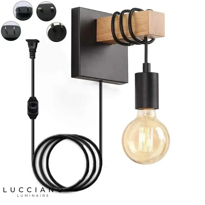Wooden Wall Light With Plug