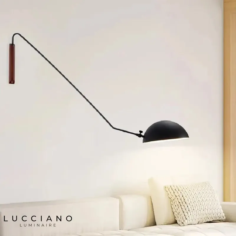 Black Articulated Wooden Wall Lamp
