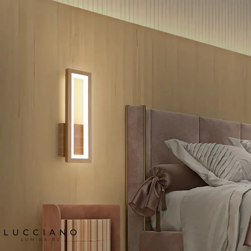 Beige Wooden Wall Lamp for Bedroom