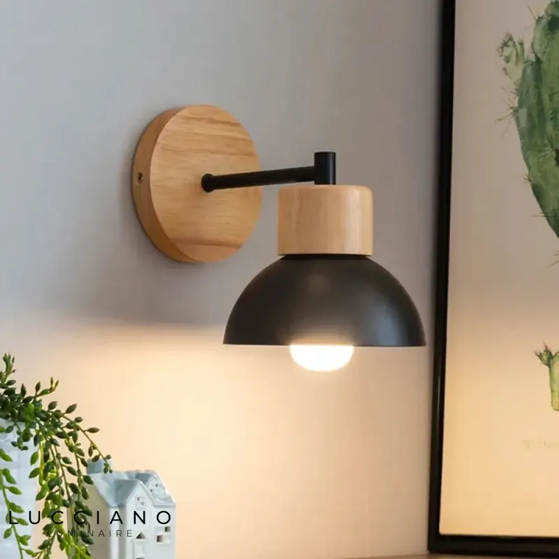 Black Wood and Metal Wall Sconce