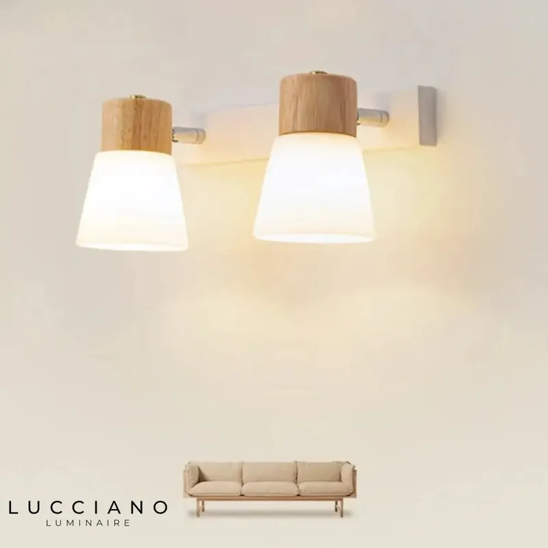 Beige Glass and Wood Wall Light