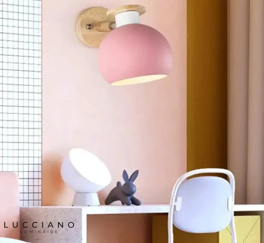 Pink Wooden Children's Wall Lamp