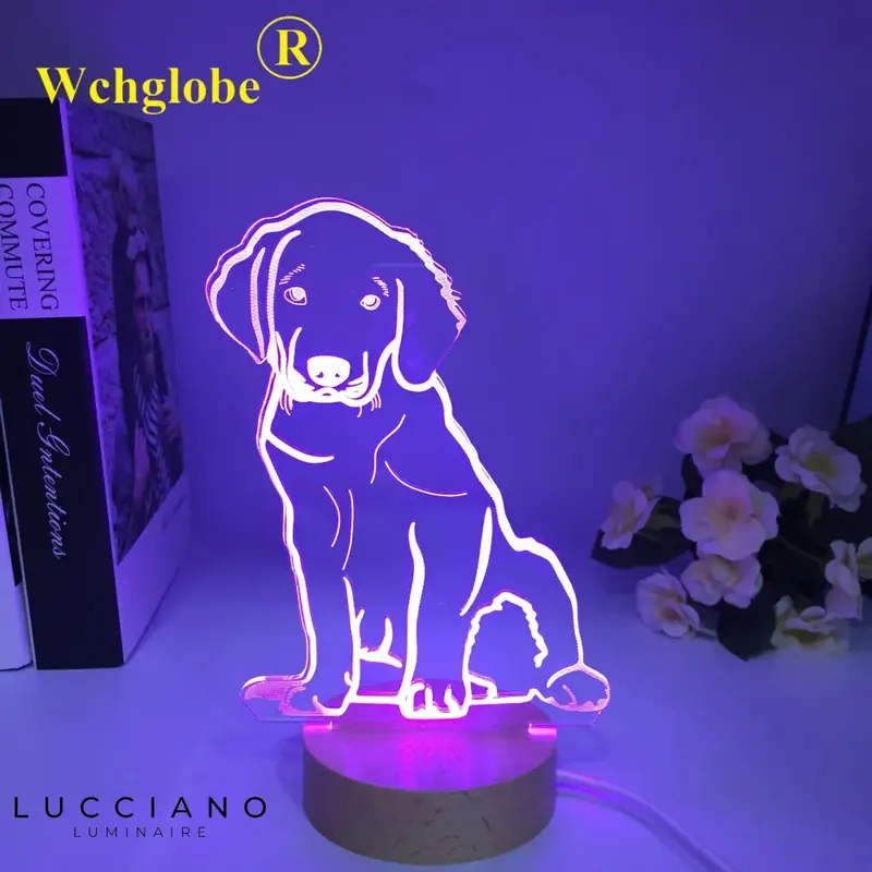 3D Wooden Dog Bedside Lamp