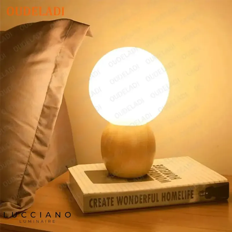 Wooden Ball Shaped Bedside Lamp